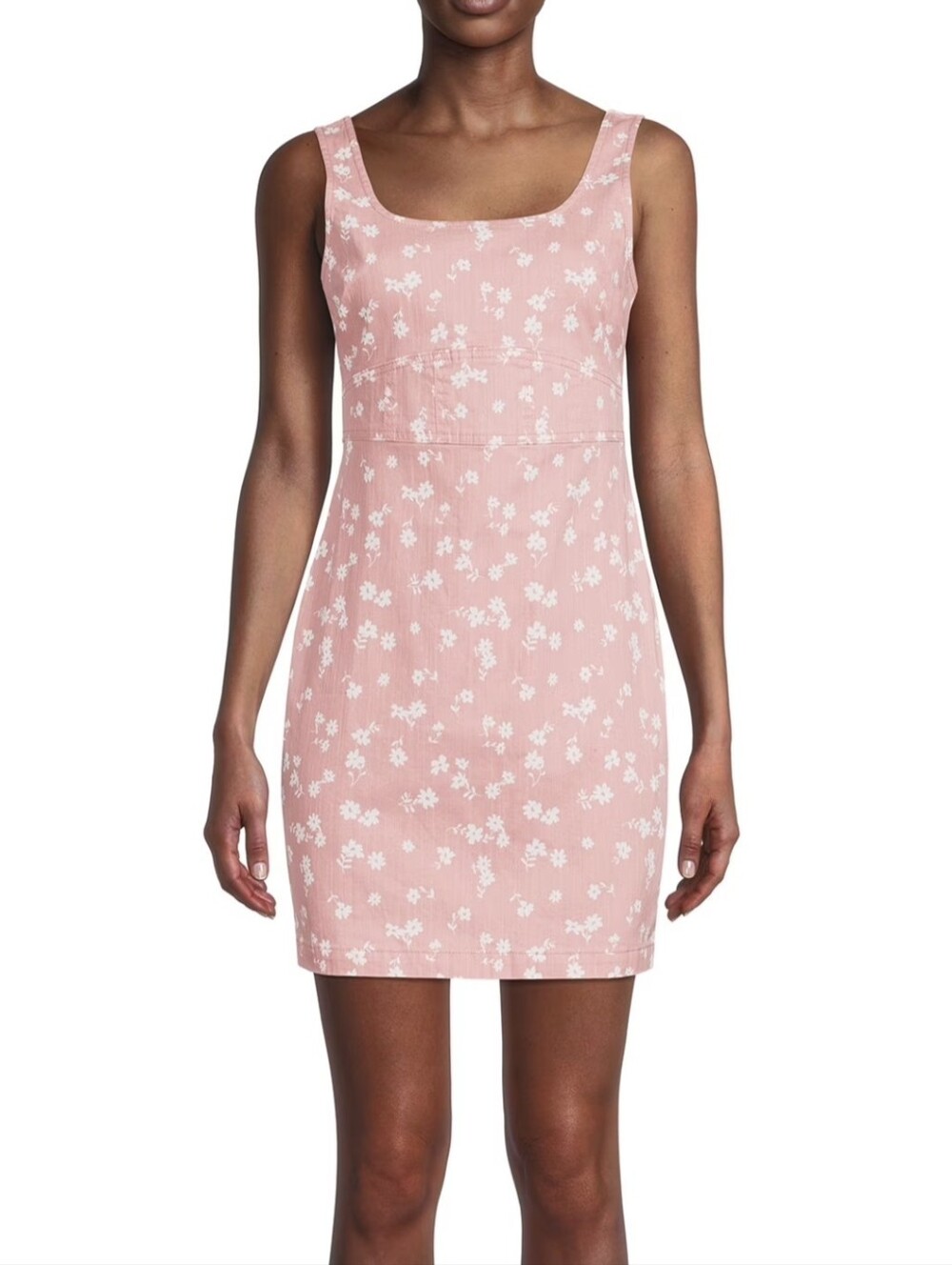 No Boundaries Pink Floral Denim Mini Dress - Size Large (11-13)